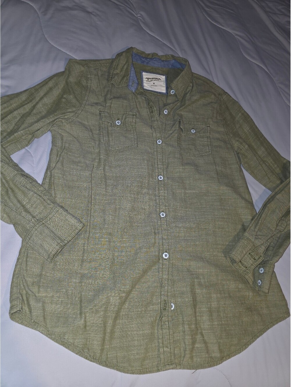Arizona Jean Co Shirt Size M Green Button Front Long Sleeve Pockets - fall